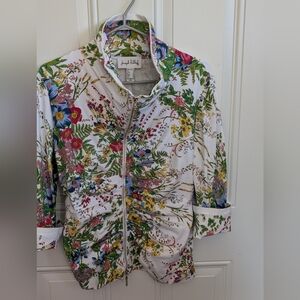 Joseph Ribkoff White and Red Floral Double Zip Jacket